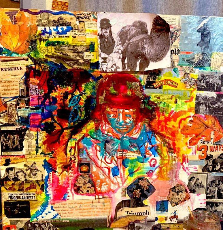 Marker and collage field figure work